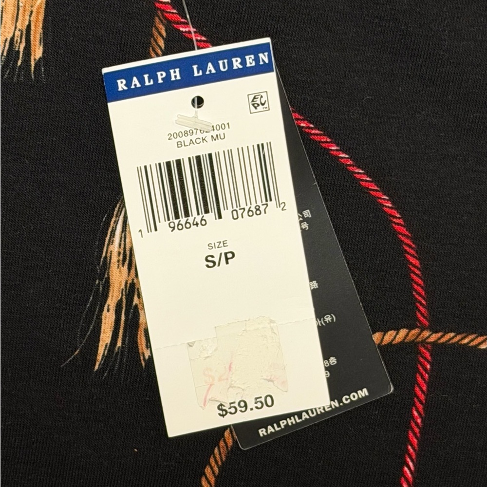 NWT Lauren Ralph Lauren Belting Print Tee | Equestrian Tassel Knit Top - Small - Picture 7 of 9